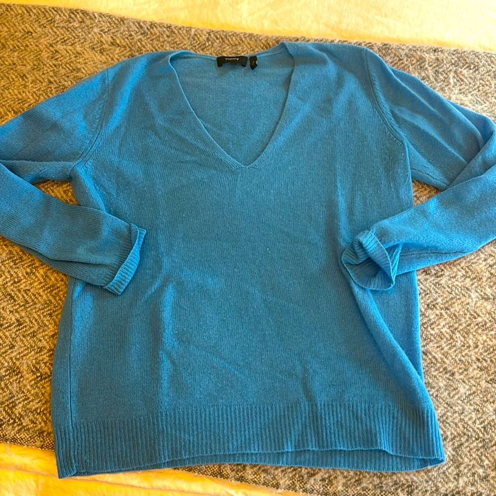 Theory Blue Cashmere v neck sweater (see photos)